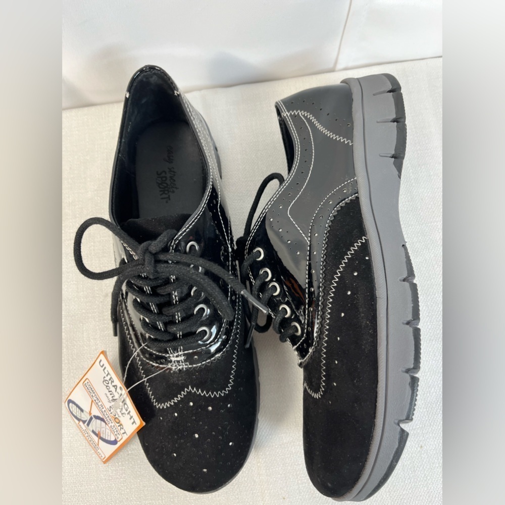 Easy Street Sport Lightweight Wedge Loafers Lace Up Size 8 M Black New
